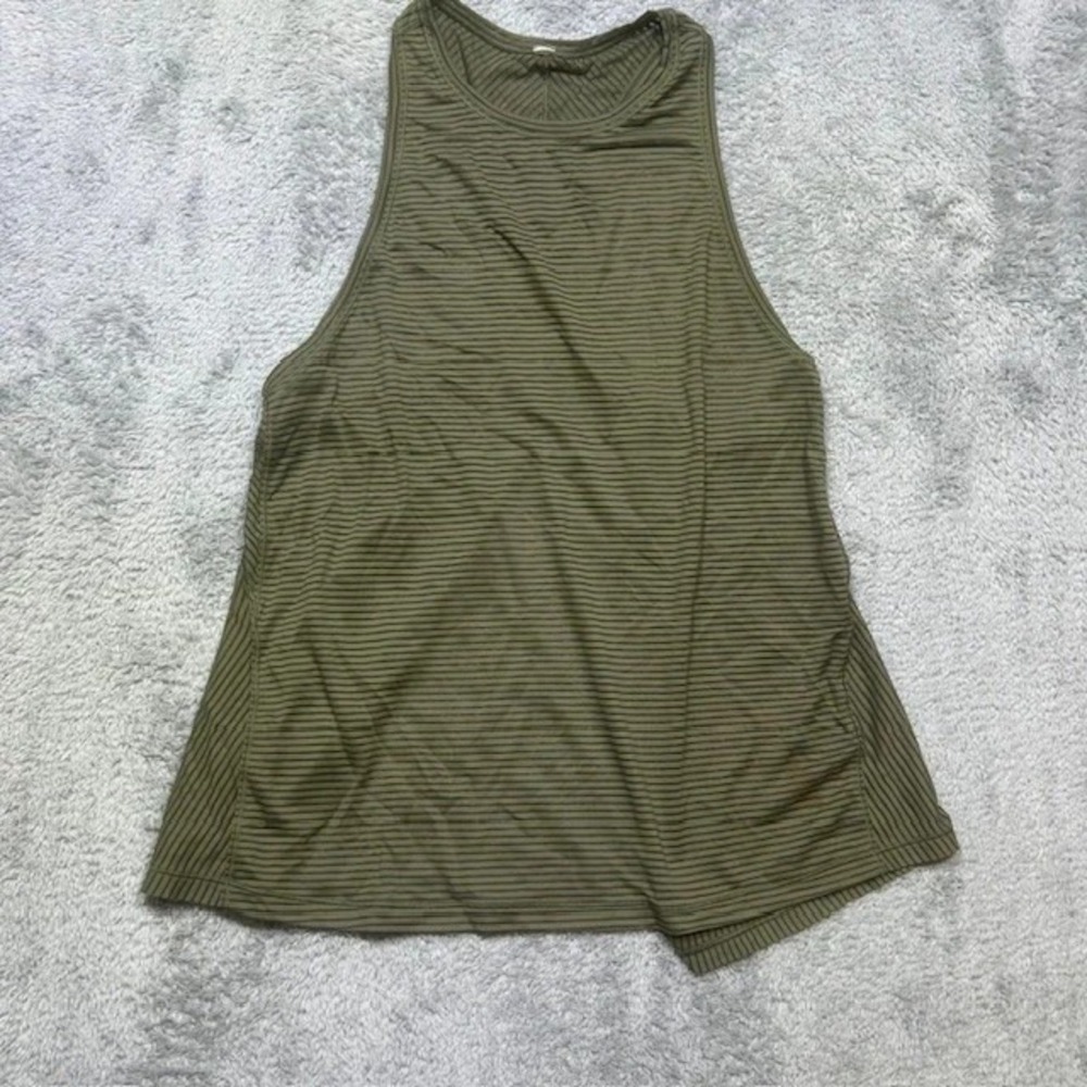 Lululemon Miles Ahead Tank Top Womens 6 Sage Green Striped Tie Back W1BCAS *SPOT
